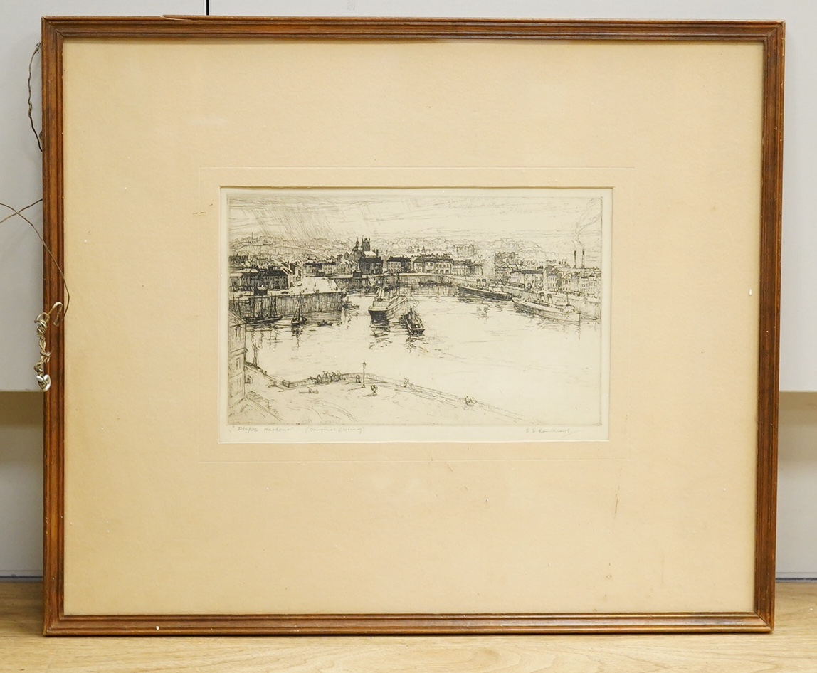 Eliab George Earthrowl (1878-1965), etching, ‘Dieppe harbour’, signed and inscribed in pencil, 15 x 23cm. Condition - good